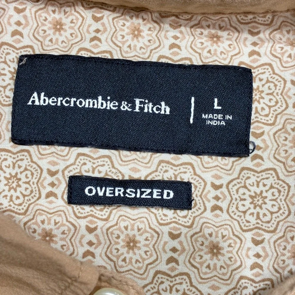 Abercrombie &‎ Fitch Oversized Shirt Mens L Tan Geometric Print Button Up